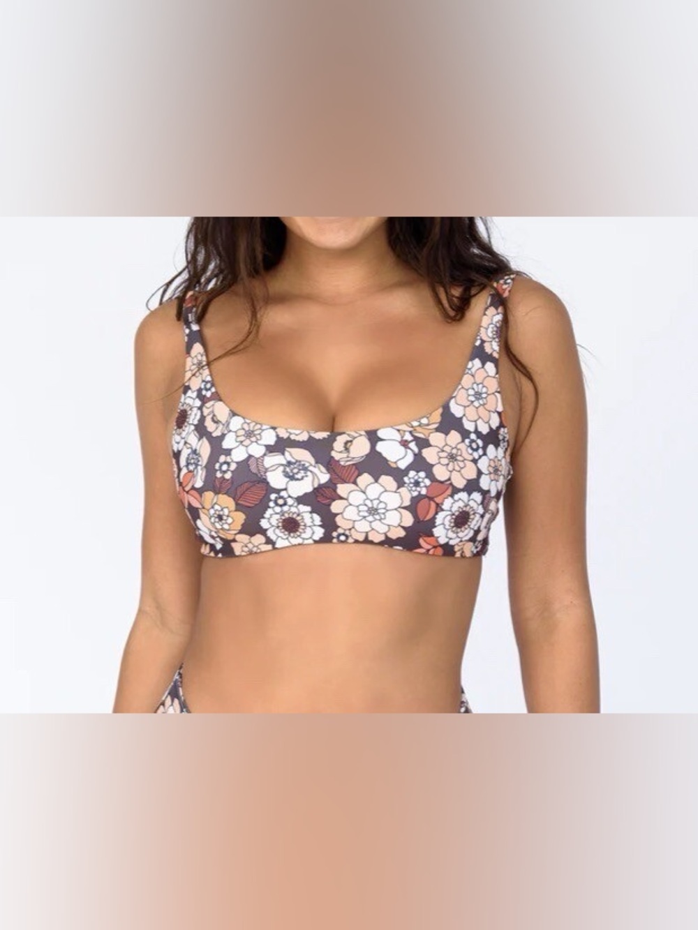 Skatie Floral Nya Bikini Top - Cream & Brown